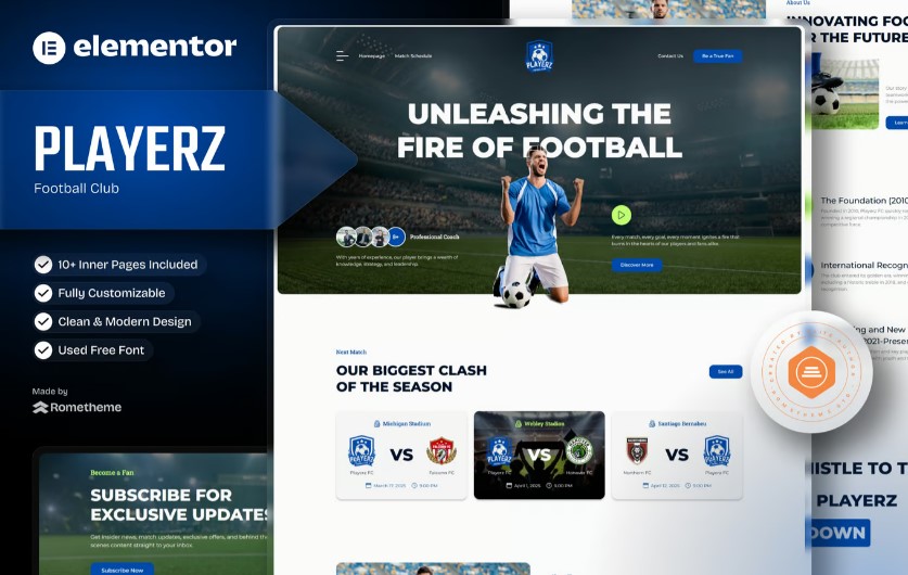 Playerz – Football Team & Sports Club Elementor Template Kit