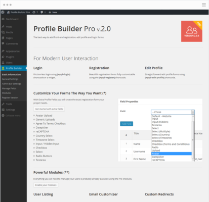 Profile Builder Pro features