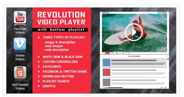 Revolution Video Player With Bottom Playlist - YouTube/Vimeo/Self-Hosted Support