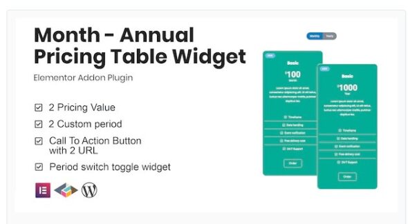 Month - Annual Pricing Table Widget For Elementor