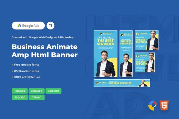 Business Animate Ads Template AMPHTML Banners V04