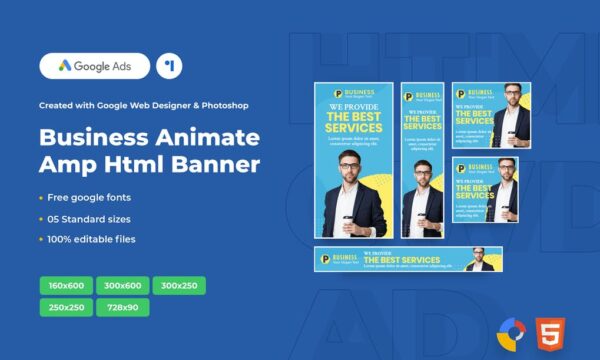 Business Animate Ads Template AMPHTML Banners V04