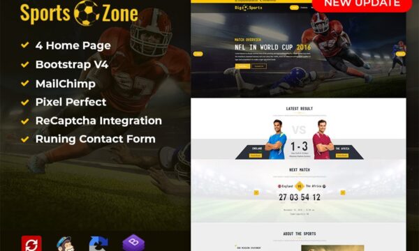 SportsZone Sports Club Template, New & Game