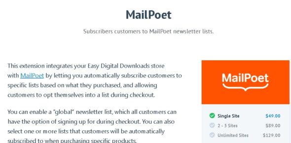 Easy Digital Downloads Mailpoet