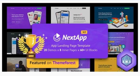App Landing Page WordPress Theme for Mobile Application Software Design & Development Site - Nextapp