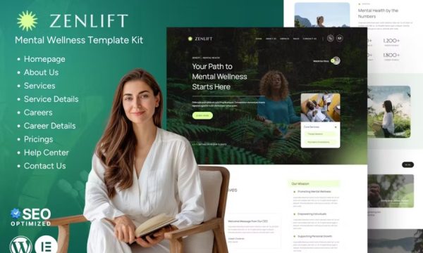 Zenlift – Mental Health Clinic & Consultation Elementor Template Kit
