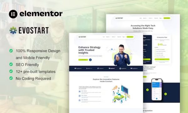 Evostart – Tech Startup Company Elementor Pro Template Kit