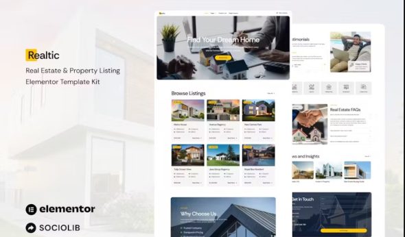 Realtic – Real Estate & Property Listing Elementor Template Kit