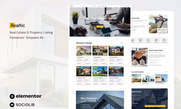 Realtic – Real Estate & Property Listing Elementor Template Kit