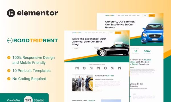 RoadTripRent – Premium Car Rental Elementor Template Kit