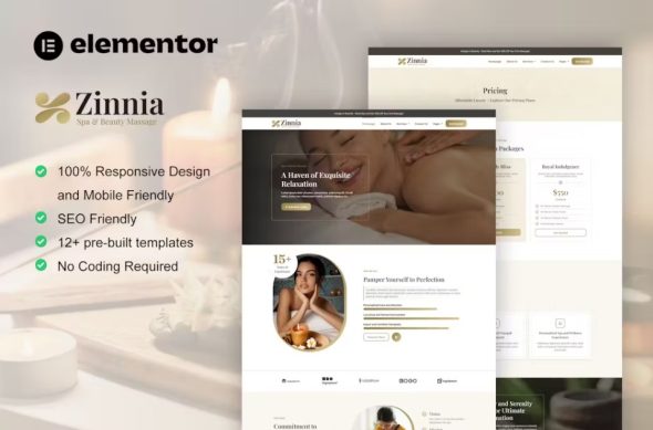 Zinnia – Spa & Beauty Care Elementor Pro Template Kit