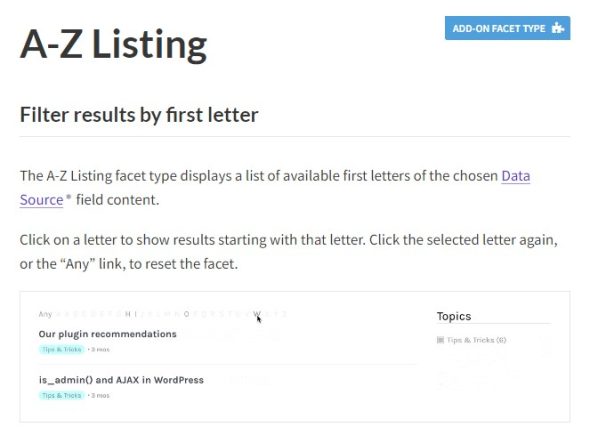 FacetWP A-Z Listing