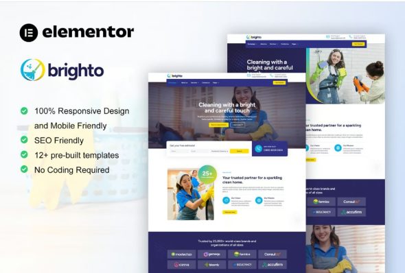 Brighto – Cleaning Service Company Elementor Pro Template Kit