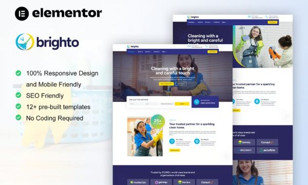 Brighto – Cleaning Service Company Elementor Pro Template Kit