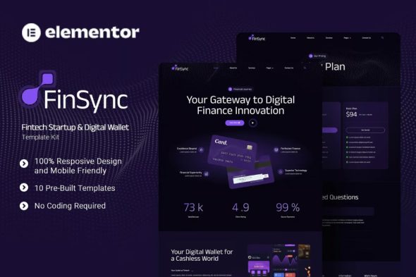 FinSync – Fintech Startup & Digital Wallet Elementor Template Kit