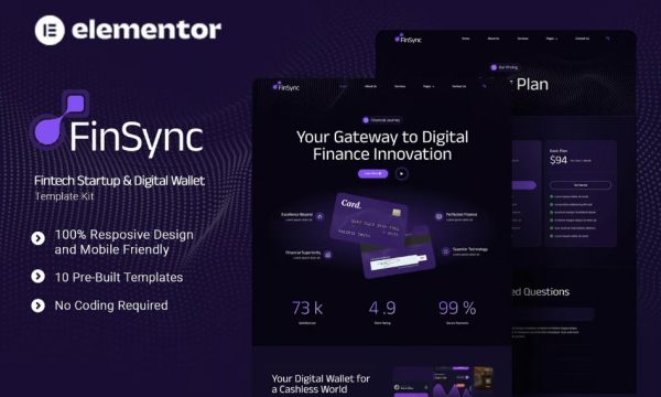 FinSync – Fintech Startup & Digital Wallet Elementor Template Kit