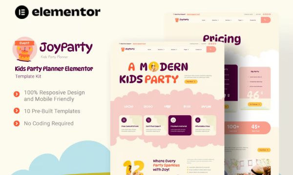 JoyParty – Kids Party Planner Elementor Template Kit