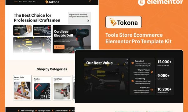 Tokona – Tools Store Ecommerce Elementor Pro Template Kit