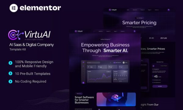 VirtuAI – AI Saas & Digital Company Elementor Template Kit