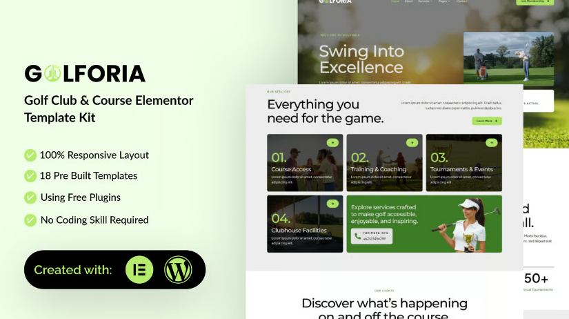Golforia – Golf Club & Course Elementor Template Kit